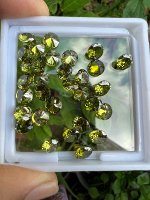 เพชรรัสเซีย ทรงกลม 4.00 มม (10 เม็ด) OLIVE GREEN BRILLIANT มะกอก ROSE DIAMOND พลอย CUBIC ZIRCONIA CZ ROUND SHAPE