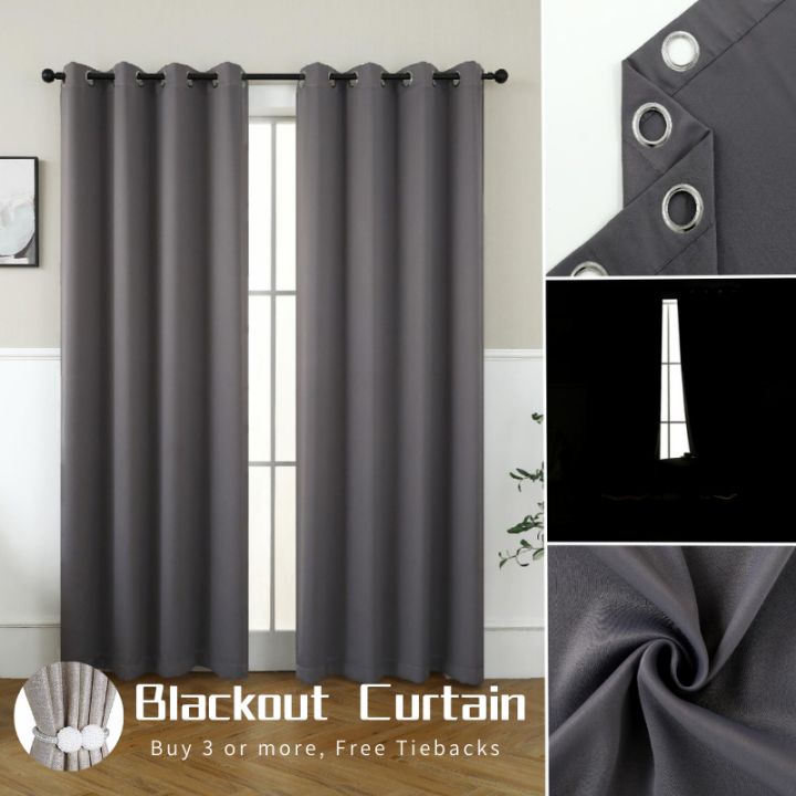 [Blackout Curtain 3 in 1 set] Korean Blackout Curtain with Rings For ...