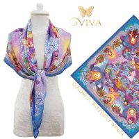 ผ้าพันคอ รุ่น Matryoshka Doll Scarf เนื้อผ้า Silk Satin Premium Color : Blue