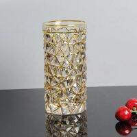 Golden crystal glass แก้วคริสตัลสีทอง แก้วนำ้สีทอง แก้วเจียระไนคริสตัลแท้สีทอง LUXURY GOLDEN LINE HIGHBALL GLASS DRINKING CUP