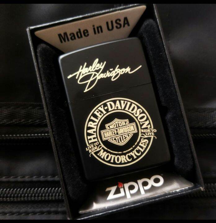 Korek Api Zippo Matte Black Grafir Laser Motif Hd Harley Davidson