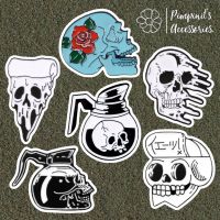 ʕ •ᴥ•ʔ ✿ พร้อมส่ง : เข็มกลัดเซ็ทหัวกระโหลกและเหยือกกาแฟ | Skull &amp; Coffee Jar Enamel Brooch Pin Set.