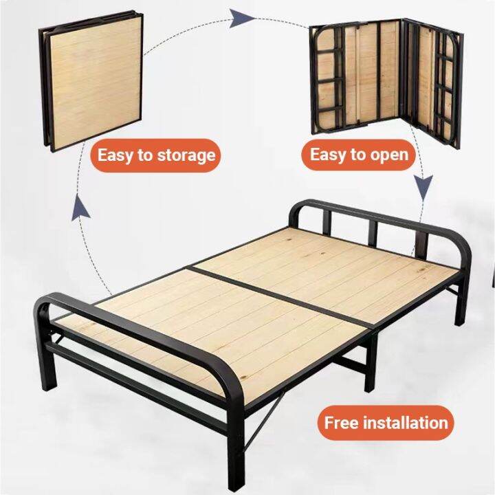 Local Power Katil Lipat Foldable Bedframe Solid Wood Bedroom Furniture