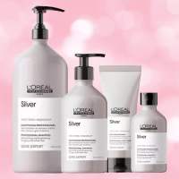 LOREAL SERIE EXPERT SILVER 200 300 500 1500 ML.แชมพูม่วง ครีมนวดผมม่วง สำหรับผมโทนสีเทา หรือ สีขาว ลดส้มเหลืองในเส้นผม