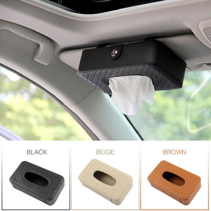 AUTOFun【Large】Kotak Tisu Mobil Car Visor Tissue Box PU Leather Mesh