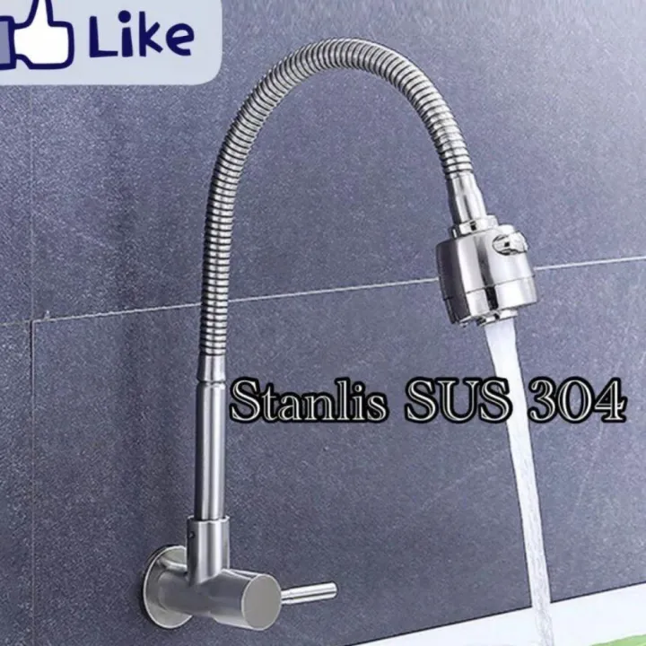 Kran Dinding Kitchen Sink Stainless Model Flexible Keran Bak Wastafel Bak Cuci Piring Stainless