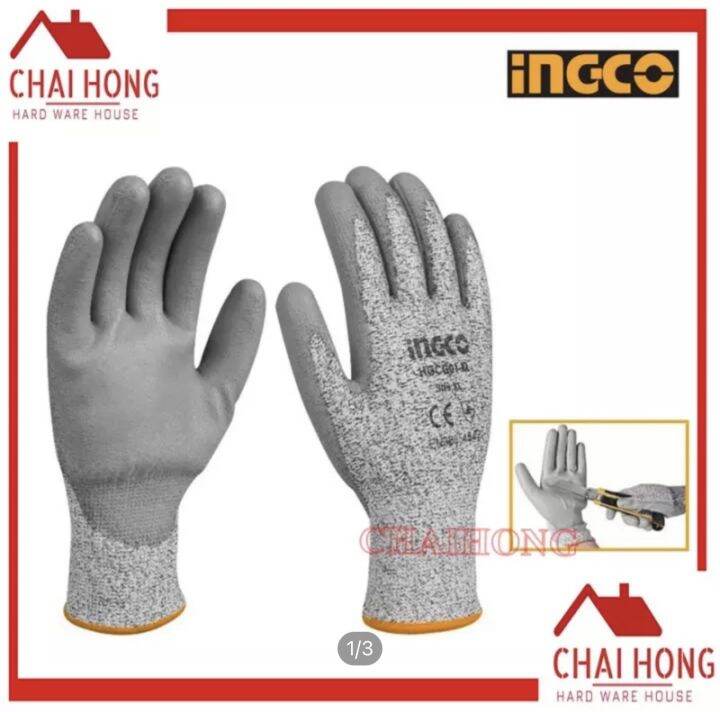 ถุงมือกันบาด-ingco-hgcg01-xl-ถุงมือเซฟตี้-เคลือบสาร-pu-กันลื่น-ถุงมือนิรภัย-ถุงมือกันคม