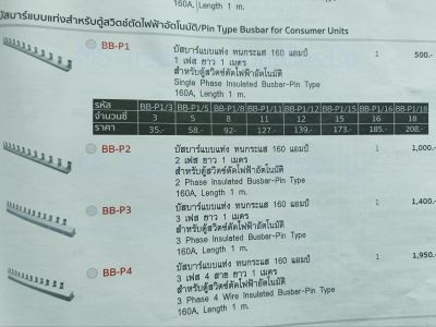 Haco BB-P1/3,BB-P1/5 บัสบาร์แบบแท่งสำหรับตู้สวิตช์ตัดไฟฟ้าอัตโนมัติ BB-P1/8,BB-P1/11Pin Type Busbar for Consumer Units BB-P1/12,BB-P1/15,BB-P1/16,BB-P1/18,BB-P1