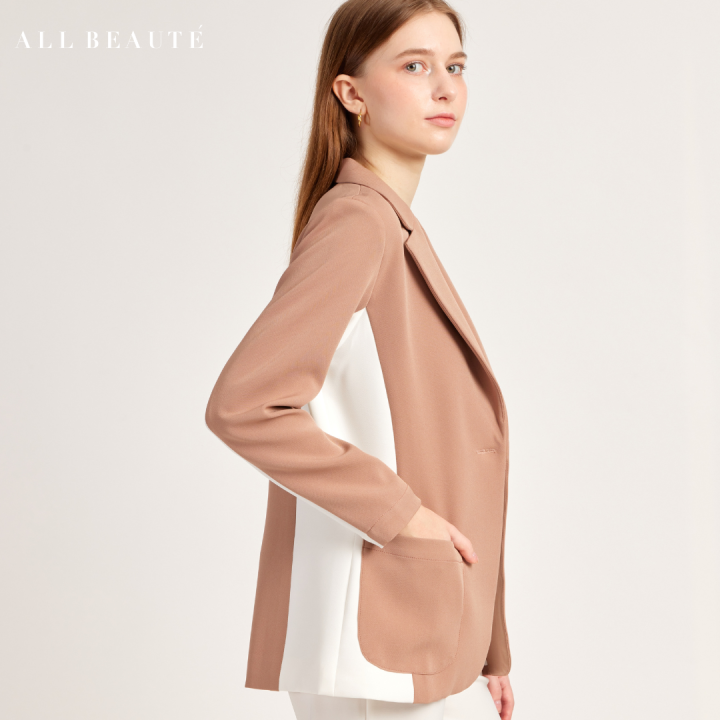 all-beaute-เบลเซอร์-เสื้อสูท-ronda-blazer-สีน้ำตาลอ่อนแถบขาว