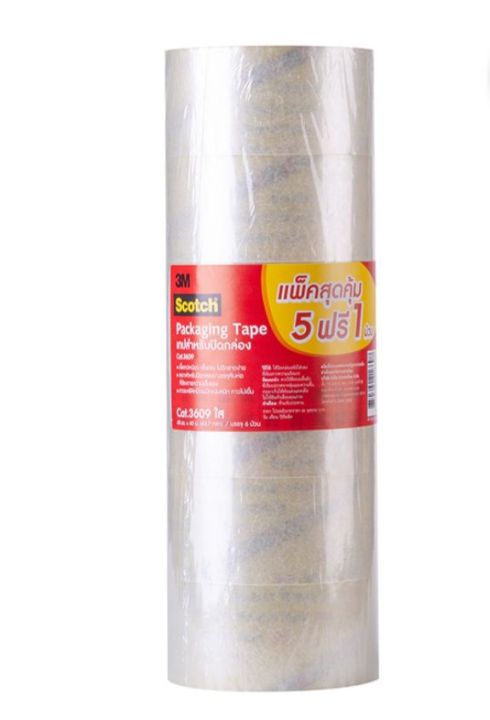 3M Scotch Clear Packaging Tape 48mm x 40m x 5 Free 1 Rolls.3เอ็ม สก๊อตช์ โอพีพีเทป สีใส 48 มม. x 40 เมตร แพ็ค 5 แถม 1 ม้วน