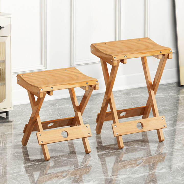 Bamboo Folding Stool Portable Household Solid Wood Lawn Chair Shoe