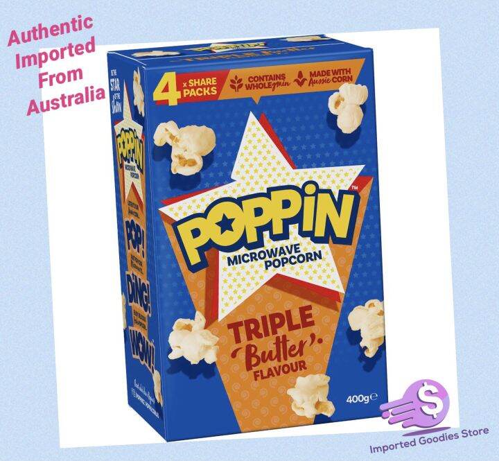 Poppin Microwave Popcorn Triple Butter Flavour Explosion 100g X4 Pack