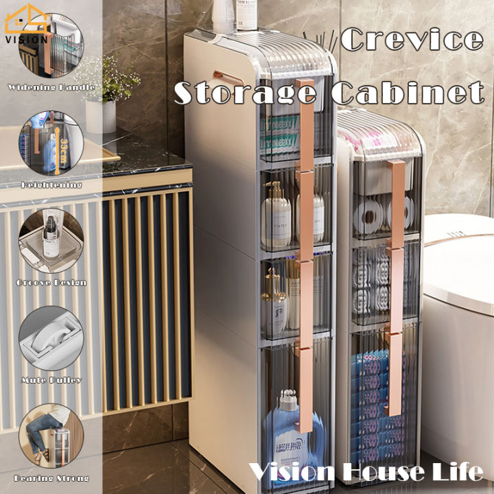 Vision Toilet Floor-standing Storage Cabinet 18cm Drawer Type Bathroom Slit  Shelf Household Narrow Cabinet Multi-layer Gap Storage Rack Installation  Free Crevice Storage Cabinet