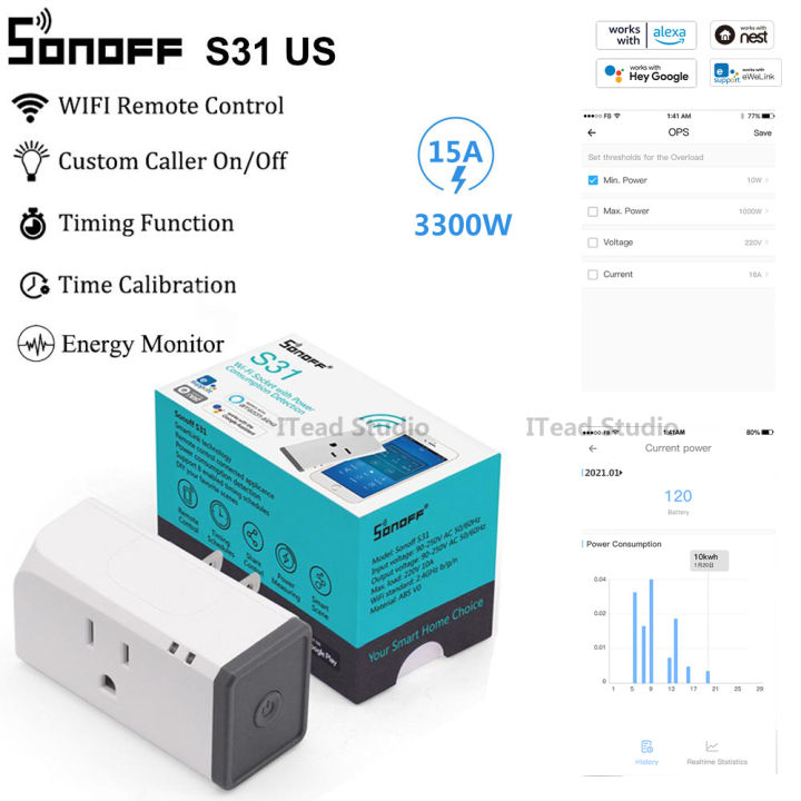 SONOFF S31 Wifi Smart Plug With Energy Monitoring, 15A Smart