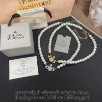 VIVIENNE WESTWOOD MINI BAS RELIEF PEARL CHOKER สร้อยคอไข่มุกวิเวียน จี้ฝังเพชรดาวเสาร์ อะไหล่เงิน - ทอง ปรับสายความยาวได้ ความยาว 38+5 ซม.