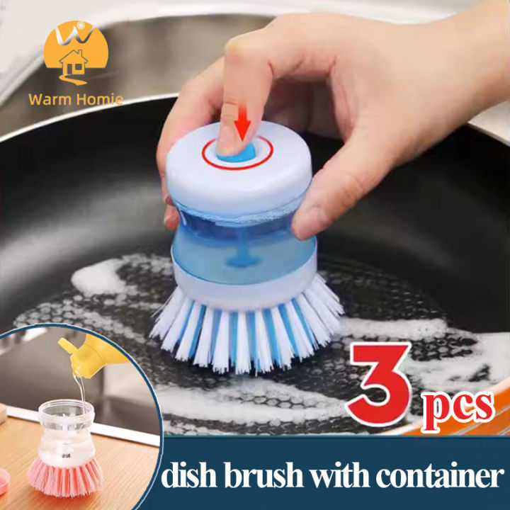 3pcs Pink/blue/purple Liquid Dispensing Brush, Dishwashing