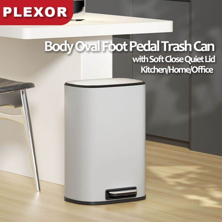 Plexor 13L Foot Pedal Large Trash Can with Soft Close Quiet Lid, 410 Stainless Steel Thickened