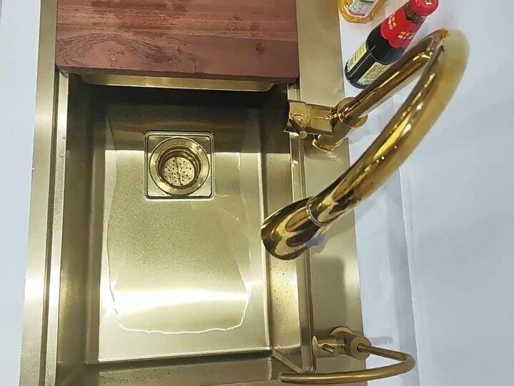 New 304 Stainless Steel Kitchen Sink Gold Double Bowl with Gold Single