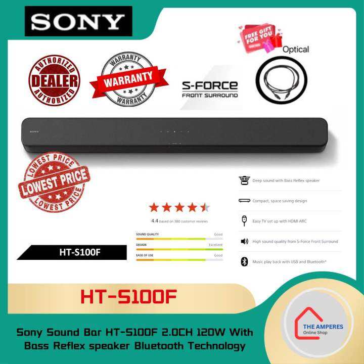 Sony Sound Bar HTS100F 2.0CH 120W With Bass Reflex speaker Bluetooth