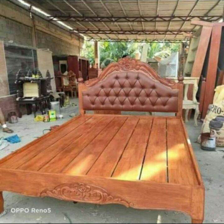 Wooden bed,upholstery headboard,54x75 made in gmelina wood Lazada PH