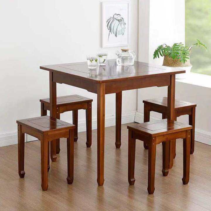 Solid Wood Antique Dining Table and Chair Set Modern Minimalist Bamboo