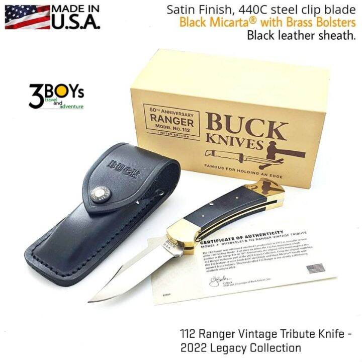 มีด-buck-รุ่น-112-ranger-vintage-tribute-knife-2022-legacy-collection-ผลิตเพียง-1-000-ด้ามเท้านั้น-พร้อมซองหนัง-made-in-the-u-s-a