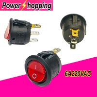 Power shopping สวิตช์เปิดปิด มีไฟ 20 มม. KCD1-2 Rocker Switch Round Red 250V 6A 3 ขา 2 ทาง มีหลอดไฟLED