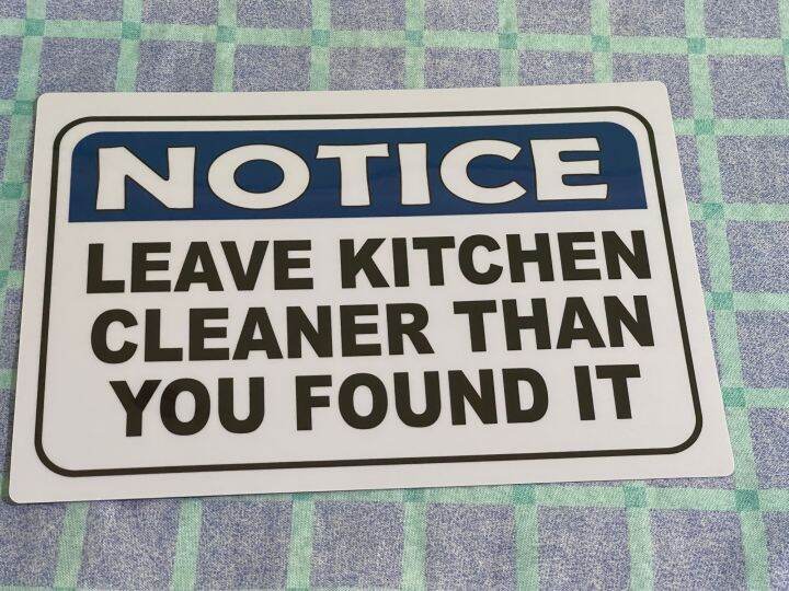 Notice leave kitchen cleaner than you found it Made: PVC Plastic (like ...