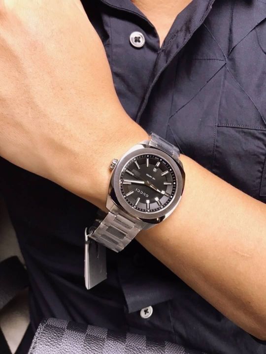 ประกันศูนย์ไทย-2ปี-นาฬิกาข้อมือ-new-gucci-watch-gucci-gg2570-หน้าปัดดำ-ขนาด-41mm-ตัวเรือนสีเงิน