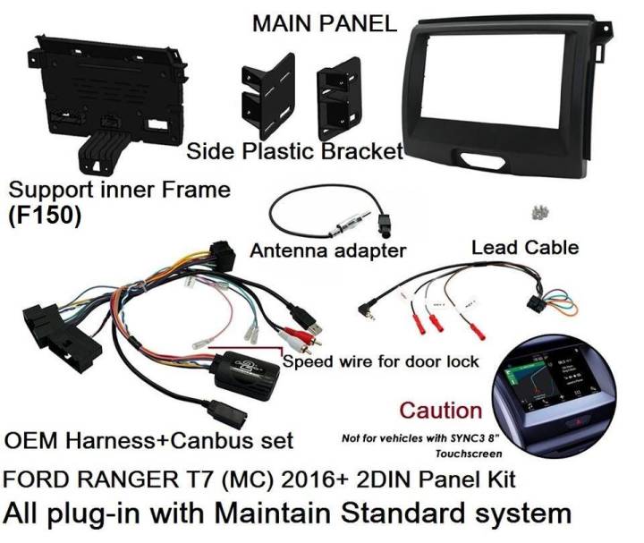 หน้ากากวิทยุ พร้อมอุปกรณ์ CanBus ตรงรุ่น FORD RANGER T7 EVEREST ปี2016-2022 สำหรับเปลี่ยนเครื่องเล่นแบบ2DIN7"-18cm .หรือจอ Android 7". ติดตั้งแบบ Plug-in (Product of UK)