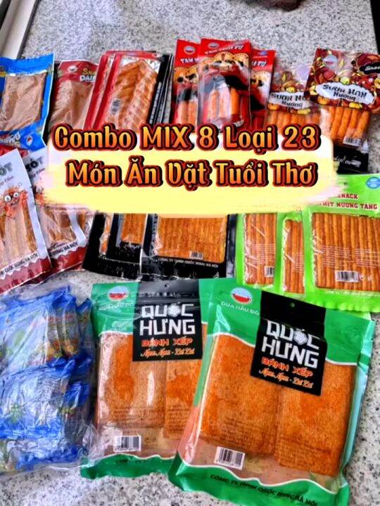 COMBO MIX 8 Loại 23 Gói Snack Cay Cay TẶNG 20 Gói Thạch Dừa, đồ ăn vặt
