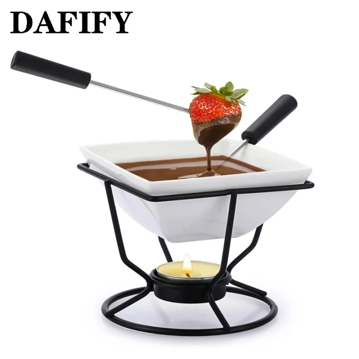 DAFIFY Ceramic Cheese Butter Warmers Fondue Pot Set with Shelf and 4