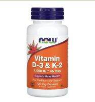 NOW Supplements, Vitamin D-3 &amp; K-2, 1,000 IU/45 mcg Plus Cardiovascular Support Supports Bone Health