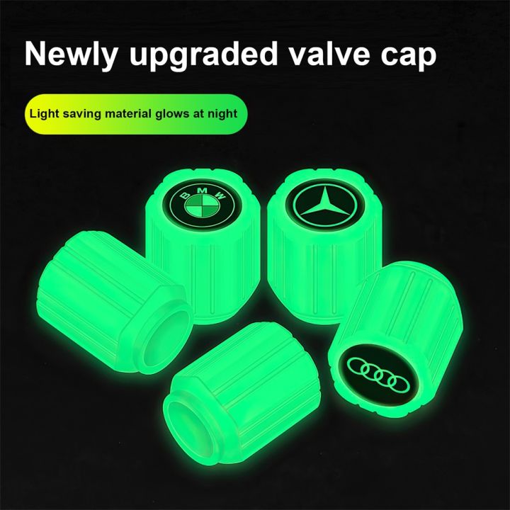 4Pcs Glow In Dark Green Car Tire Valve Stem Caps Cover Luminous Auto  Accessories