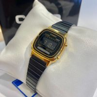 CASIO LA-670WEGB คาสิโอ นาฬิกาหญิง ดิจิตอล สายสแตนเลส สีดำ-ทอง กันน้ำ ของแท้รับประกันศูนย์