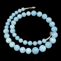 สร้อยคอ หินอะความารีน เม็ดทรงกลม Aquamarine Round Beads Necklace Handmade Gemstone Jewelry