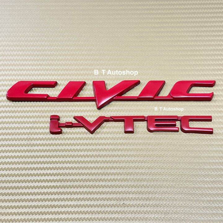 โลโก้-civic-i-vtec-ติด-fd-สีแดง-ชิ้นงานโลหะ-ราคาต่อคู่-2-ชิ้น