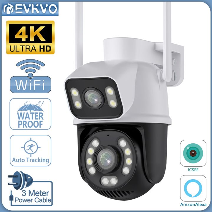 EVKVO 4K 8MP Dual Lens NVR HD PTZ WiFi IP Camera Alexa Dual Screen AI ...