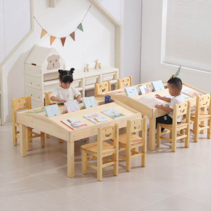 Kindergarten Solid Wood Reading Table and Chair Children's Picture Book