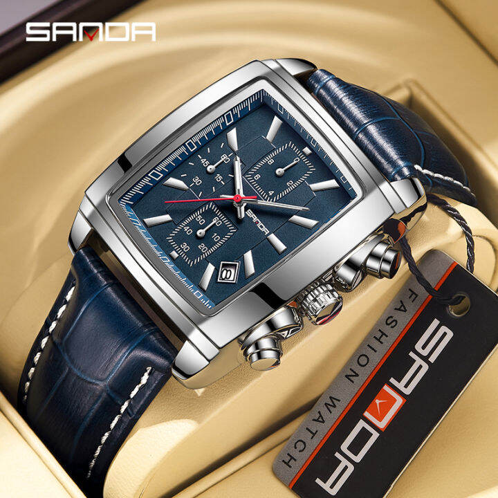 Sanda Square Multidisplay Dial Luminous Luxury Quartz Watch Gift