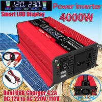 JUXING 4000W ดัดแปลงไซน์เวฟอะแดปเตอร์ไฟฟ้ารถยนต์ DC12V ถึง AC220V พร้อมจอแสดงผล LED, 2-USB, AC ซ็อกเก็ตสากลและการควบคุมอุณหภูมิอัจฉริยะสำหรับรถยนต์บ้านและกลางแจ้ง