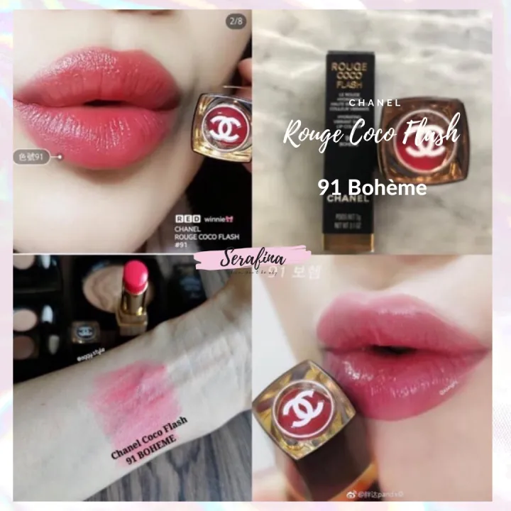 91 Bohème - đỏ hồng đất - Son CHANEL ROUGE COCO FLASH dưỡng môi căng bóng,  lên màu chuẩn 3g fullbox 