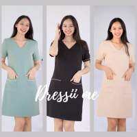 Dressii me :  Viizy Dress - New! ชุดเดรสทรงเอ คอวี มีกระเป๋า ตัดสีด้วยเส้นกุ้น