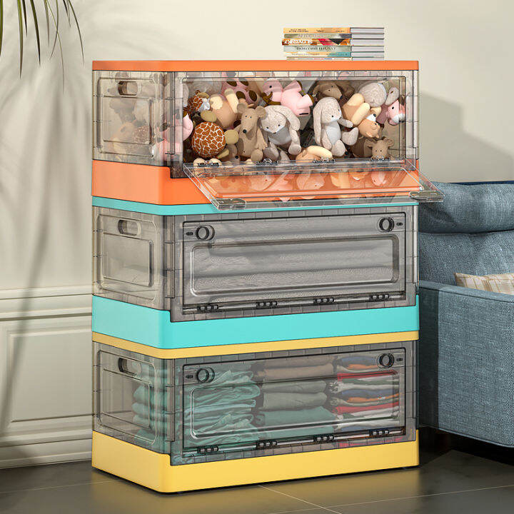 Folding storage box organizer for clothes flip top storage box foldable