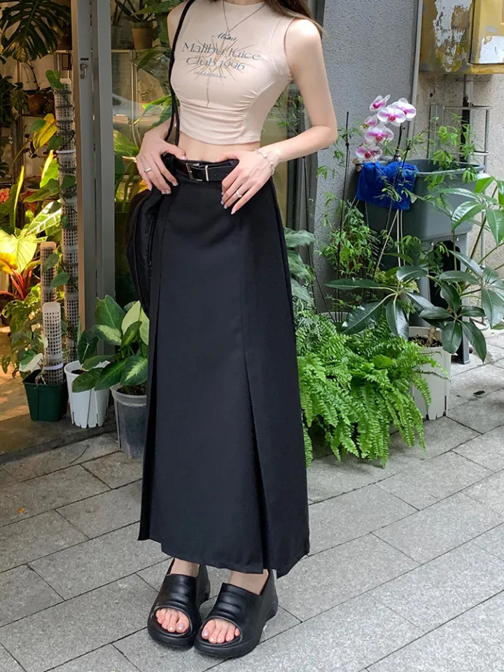 Black Skirt High Waist A- line Skirt Irregular Skirt Women's