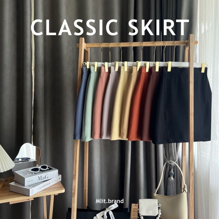 classic-skirt-กระโปรงทรงเอเอวสูงสีพื้น-mlitbrand