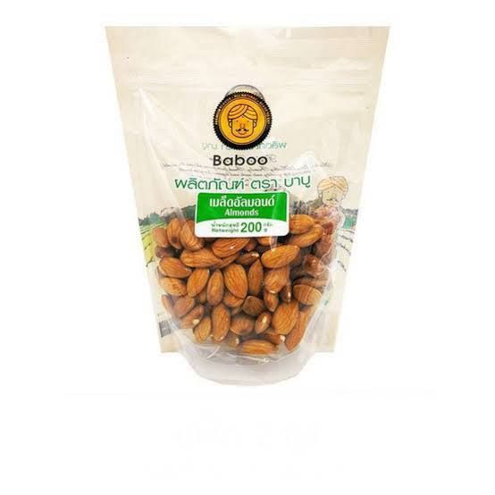 เมล็ดอัลมอนด์ ตราบาบู (Almonds Baboo Brand) 200 g.
