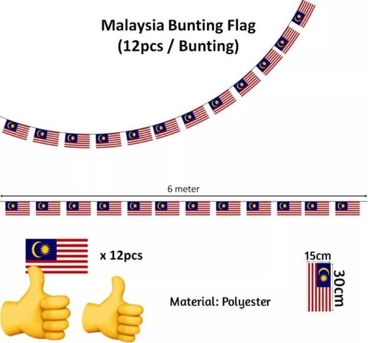 Malaysia Flagline Bunch Flag Bendera Malaysia Kecil Gantung Melintang Banting Jalur Gemilang