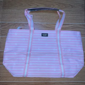 NWT in Plastic ~ 2018 Victoria's Secret Canvas Gray White Striped Tote  Beach Bag