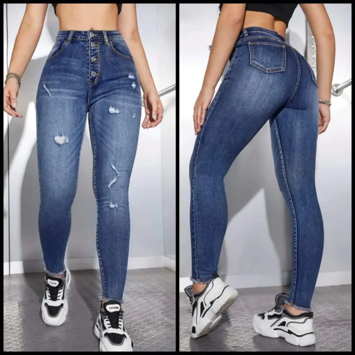 Super Sale? High Waisted Button Fly Ripped Skinny Jeans (Random Design) |  Lazada PH